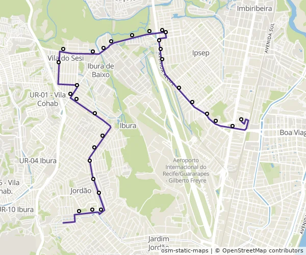 Mapa do itinerário da linha