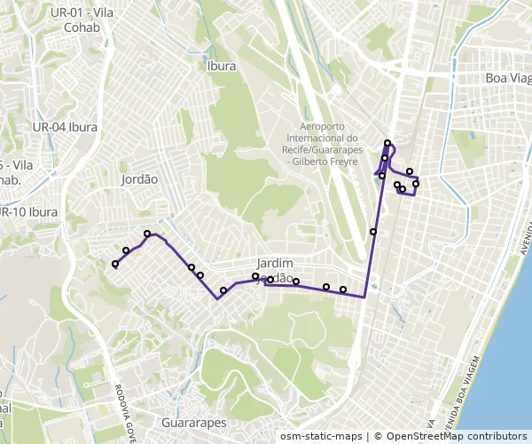 Mapa do itinerário da linha