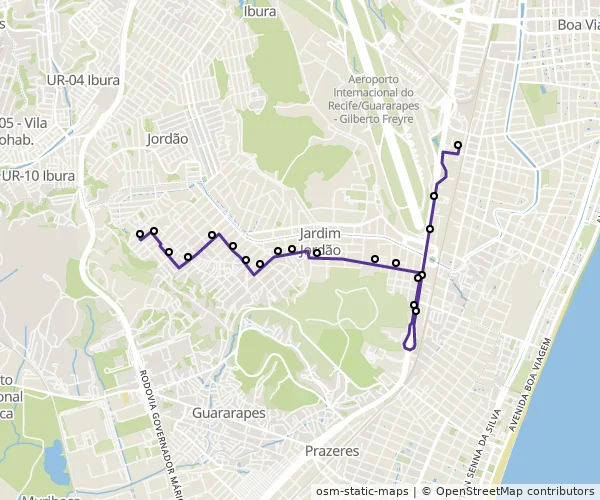 Mapa do itinerário da linha