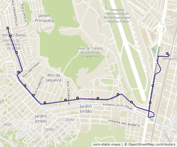 Mapa do itinerário da linha