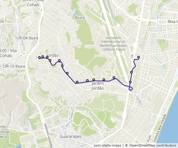 Mapa do itinerário da linha