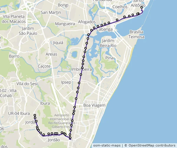 Mapa do itinerário da linha