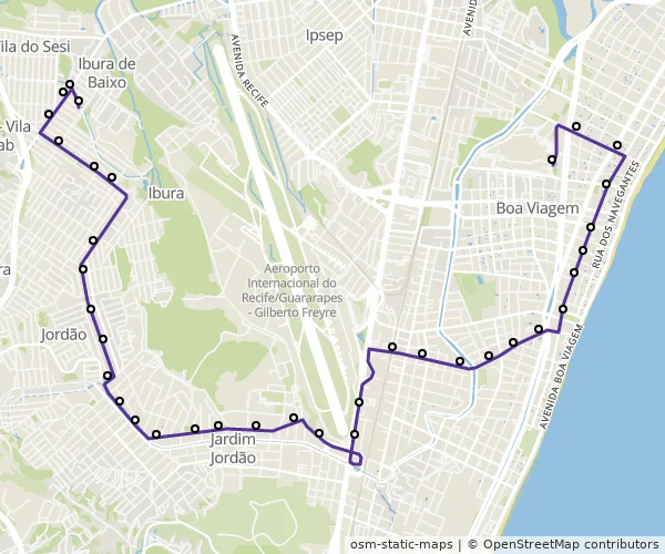 Mapa do itinerário da linha