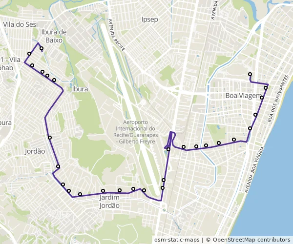 Mapa do itinerário da linha