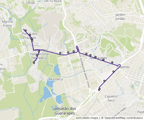 Mapa do itinerário da linha