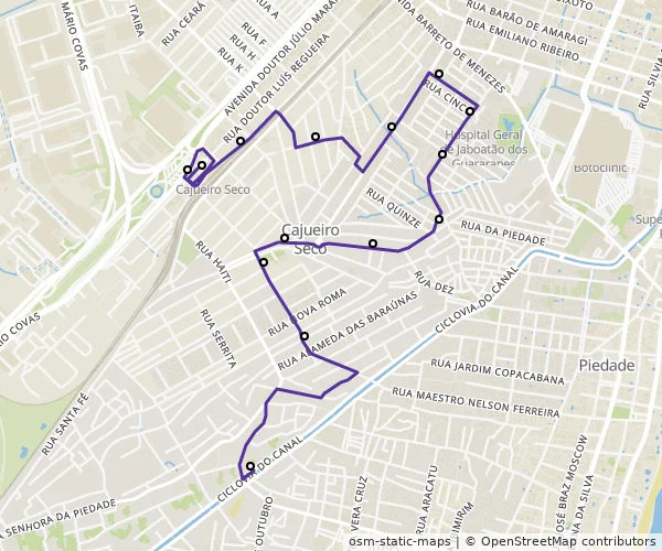 Mapa do itinerário da linha