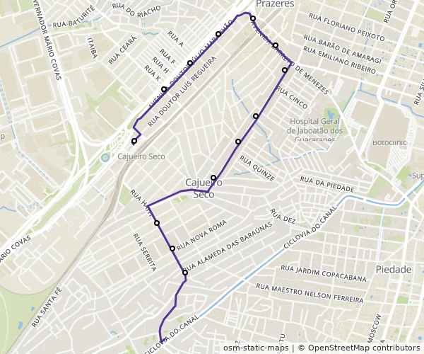 Mapa do itinerário da linha
