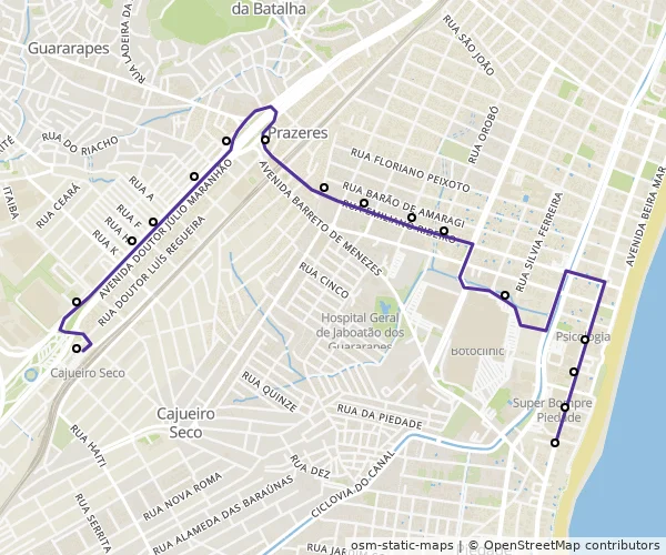 Mapa do itinerário da linha