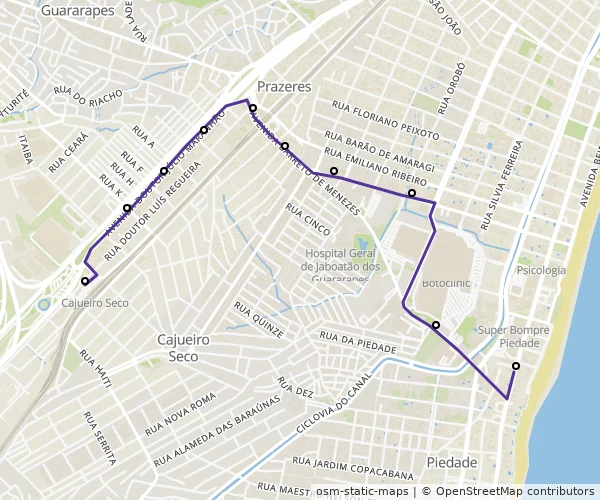 Mapa do itinerário da linha
