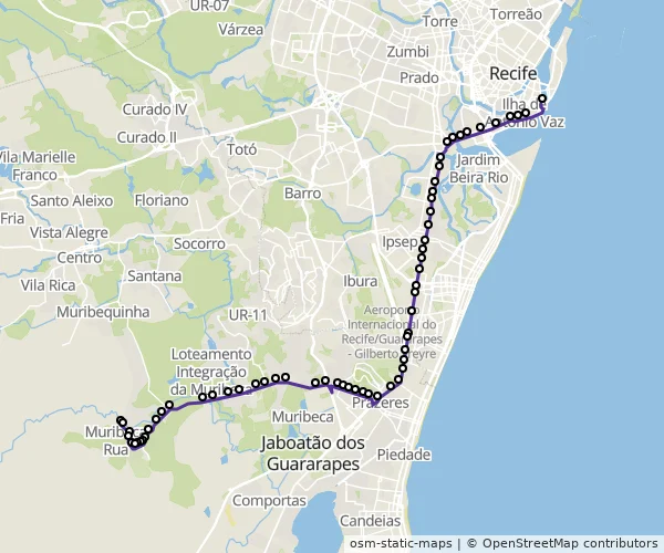 Mapa do itinerário da linha