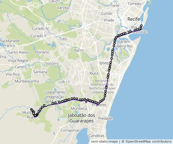 Mapa do itinerário da linha