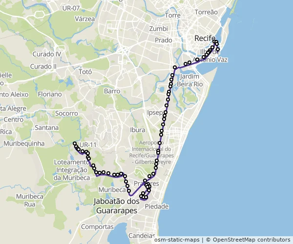 Mapa do itinerário da linha