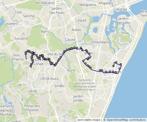 Mapa do itinerário da linha