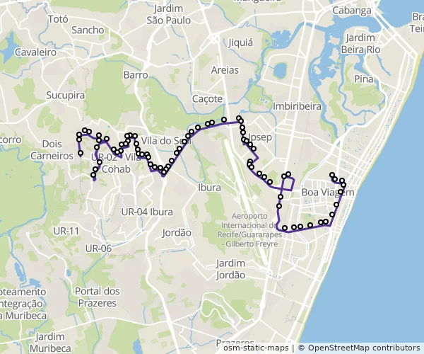 Mapa do itinerário da linha