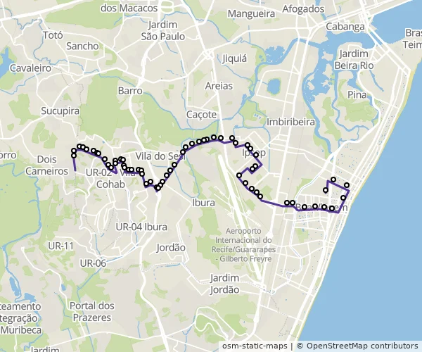 Mapa do itinerário da linha