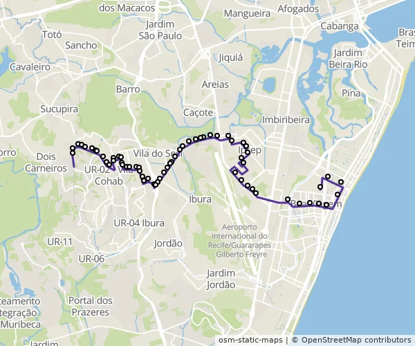 Mapa do itinerário da linha