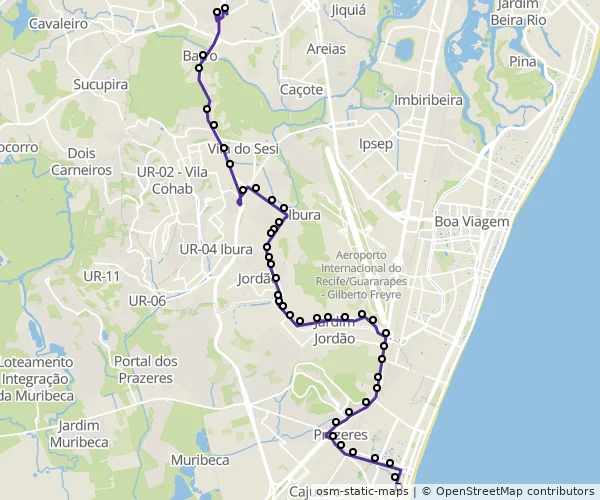 Mapa do itinerário da linha