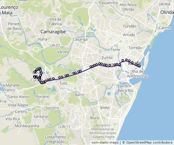 Mapa do itinerário da linha