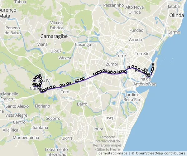 Mapa do itinerário da linha