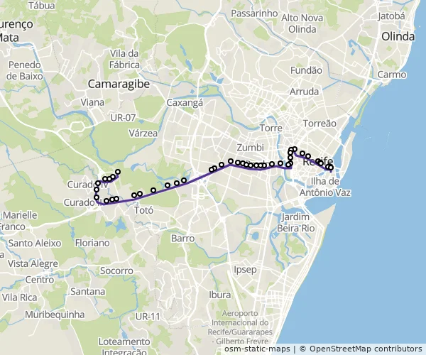 Mapa do itinerário da linha