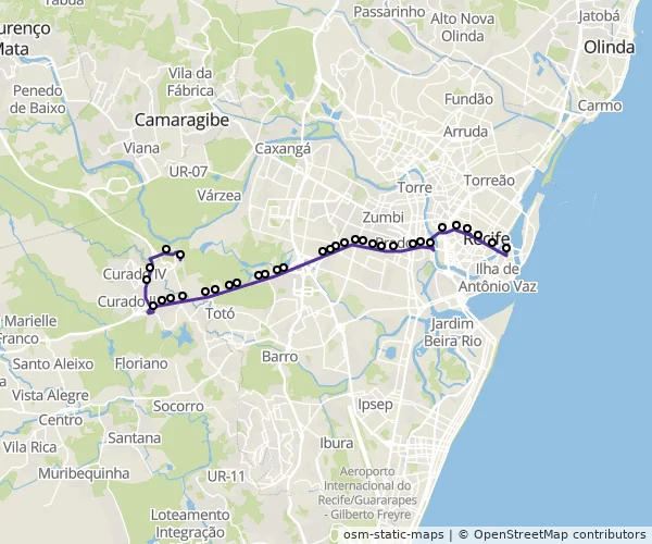 Mapa do itinerário da linha