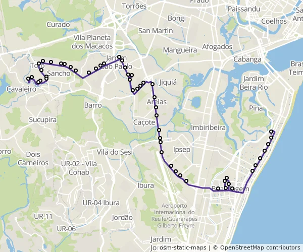 Mapa do itinerário da linha