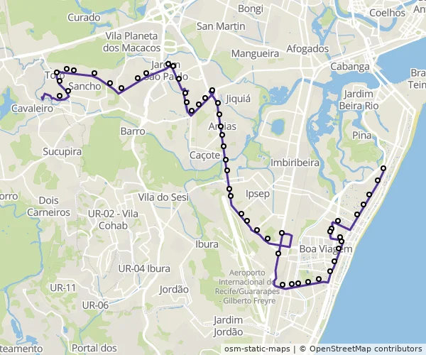 Mapa do itinerário da linha