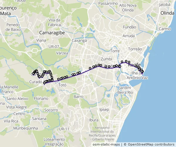 Mapa do itinerário da linha