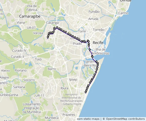Mapa do itinerário da linha
