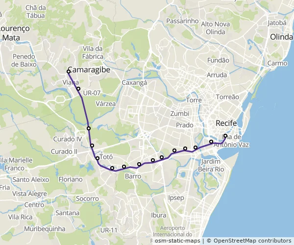 Mapa do itinerário da linha