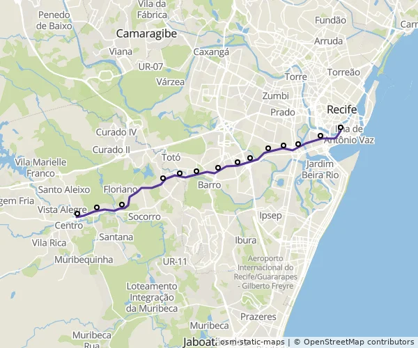 Mapa do itinerário da linha
