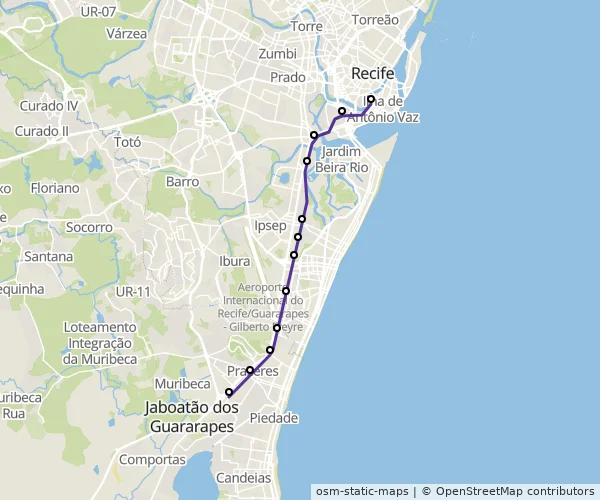 Mapa do itinerário da linha