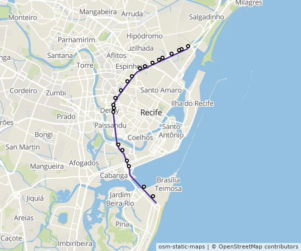 Mapa do itinerário da linha