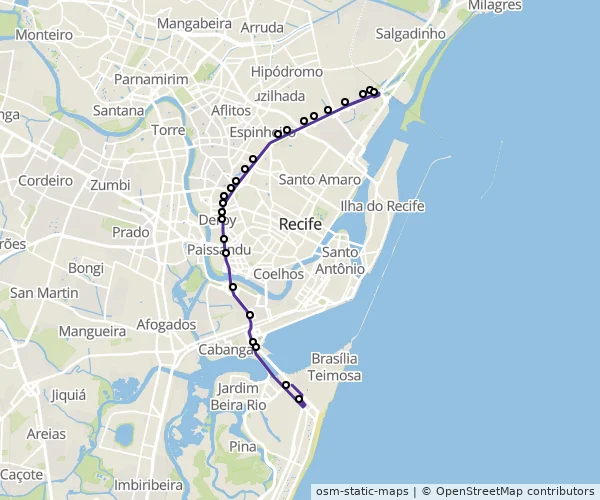 Mapa do itinerário da linha