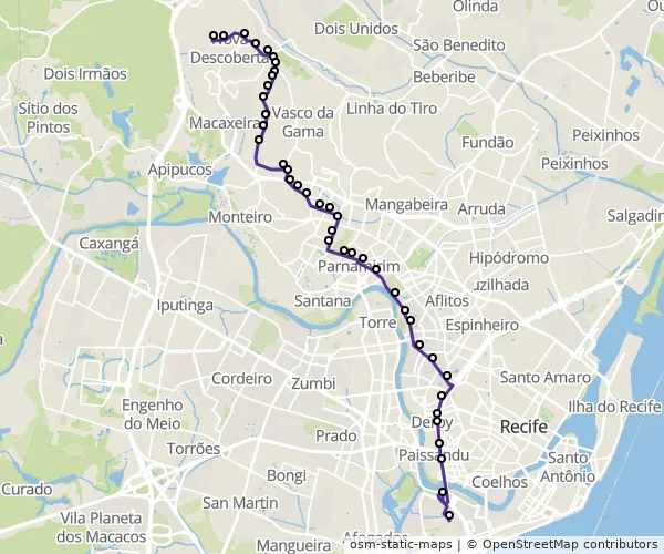 Mapa do itinerário da linha