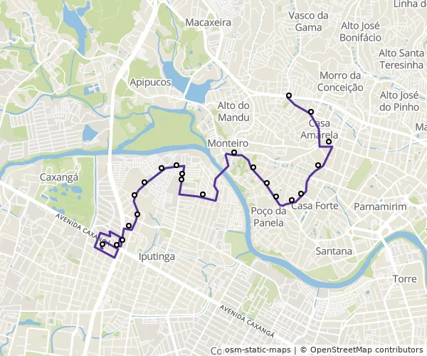 Mapa do itinerário da linha
