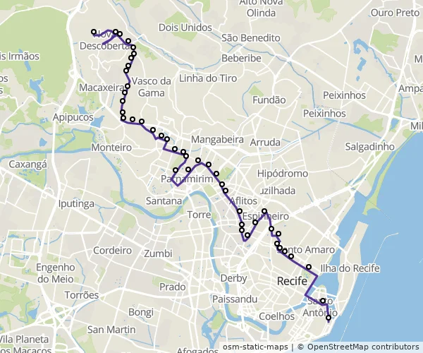 Mapa do itinerário da linha