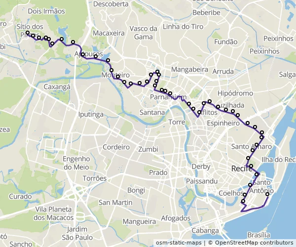 Mapa do itinerário da linha