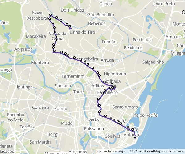 Mapa do itinerário da linha