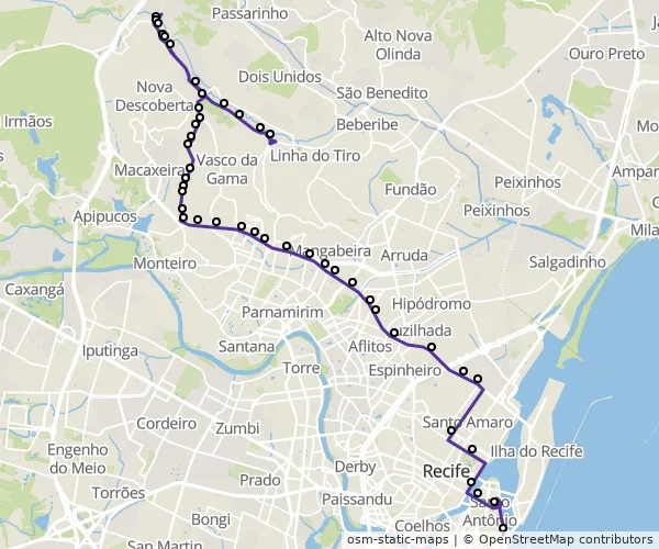 Mapa do itinerário da linha