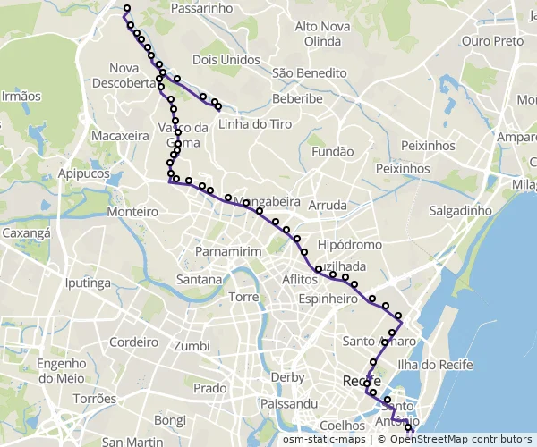 Mapa do itinerário da linha