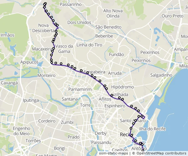 Mapa do itinerário da linha