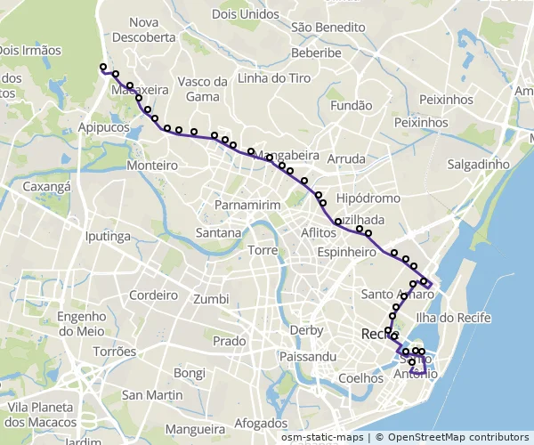 Mapa do itinerário da linha