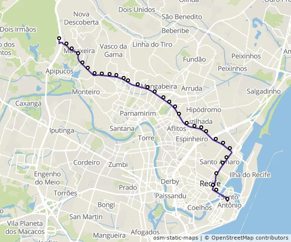 Mapa do itinerário da linha