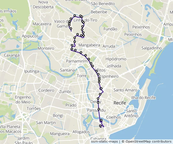 Mapa do itinerário da linha