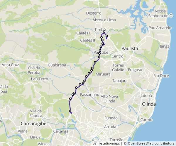 Mapa do itinerário da linha