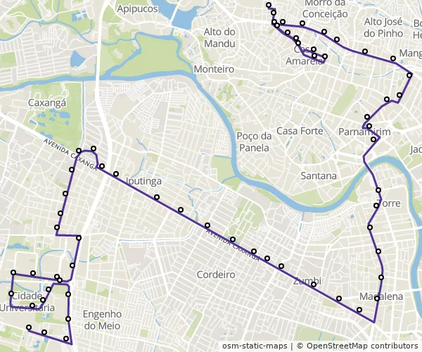 Mapa do itinerário da linha