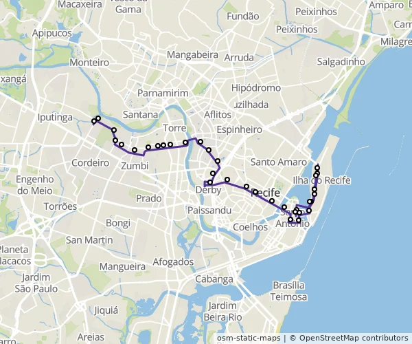 Mapa do itinerário da linha