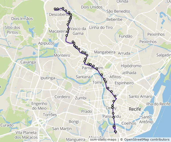 Mapa do itinerário da linha