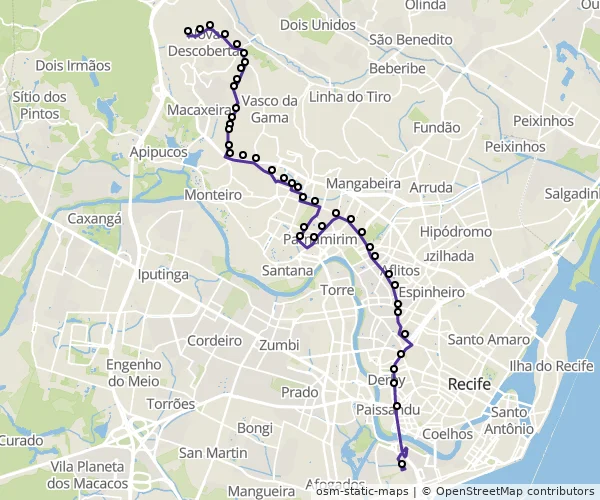 Mapa do itinerário da linha